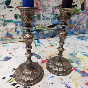 Brass Silver Plated Candlestick set of 2