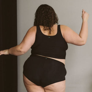 Mineral Sporty Crop Tank TENCEL™ in black 2XL model back | Huha Undies | The Lake