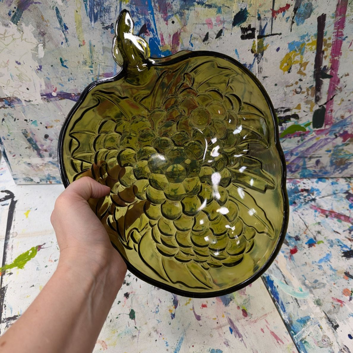 Indiana Green Grape Glass Embossed Serving Bowl