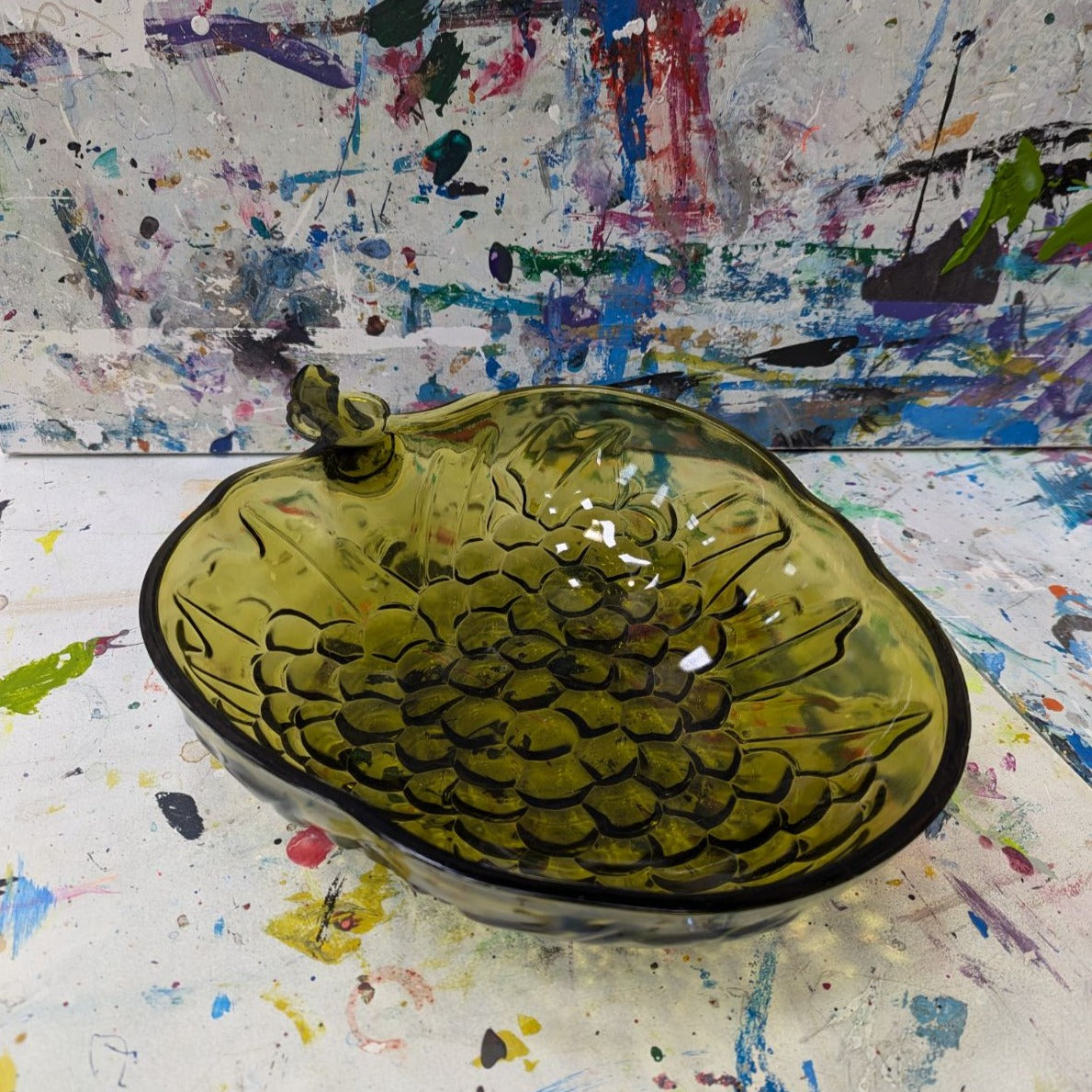 Indiana Green Grape Glass Embossed Serving Bowl