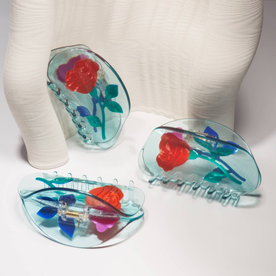 Winona Irene Red Rose Hair Claw blue crystal-clear acetate | The Lake