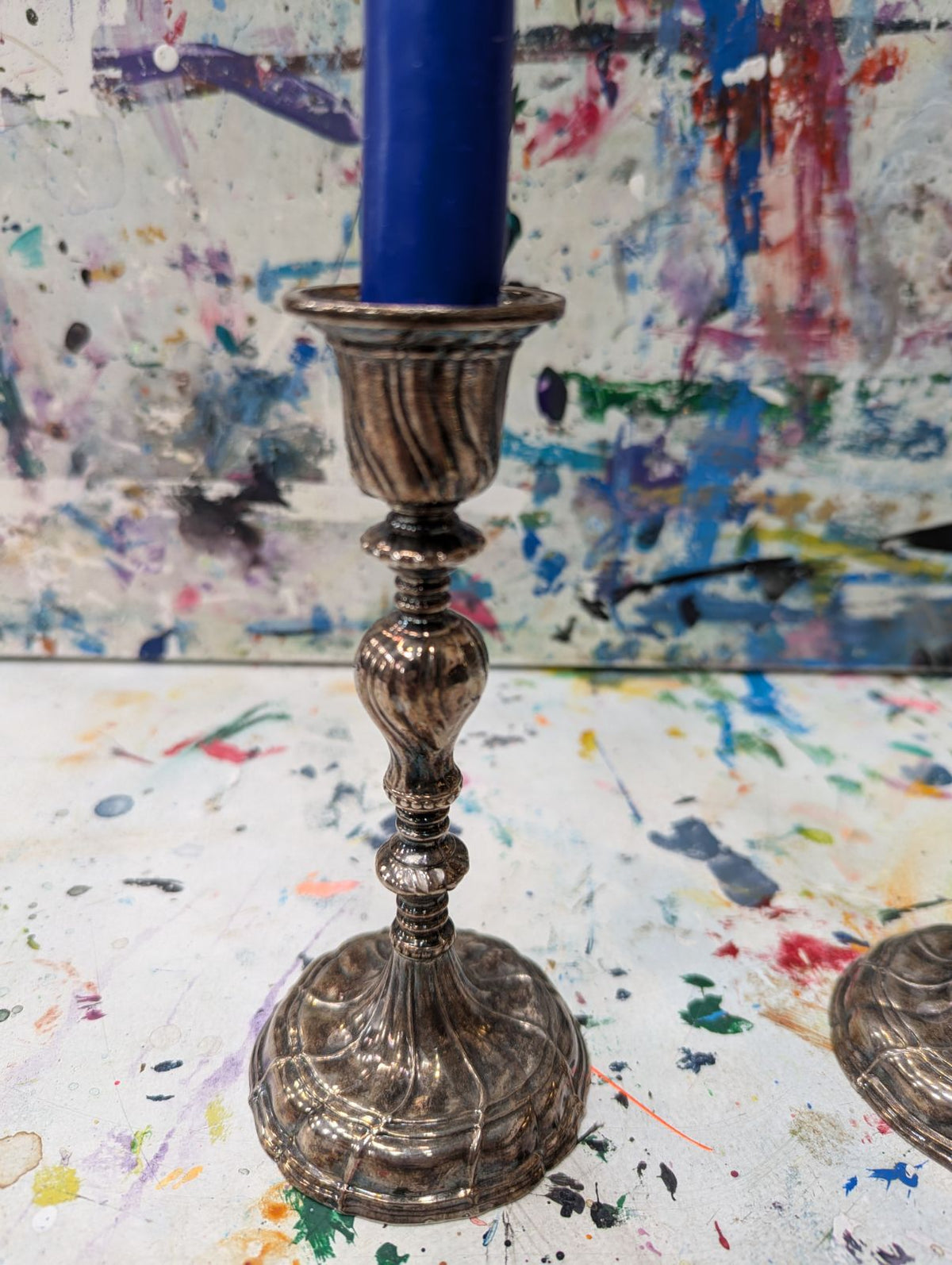 Brass Silver Plated Candlestick set of 2