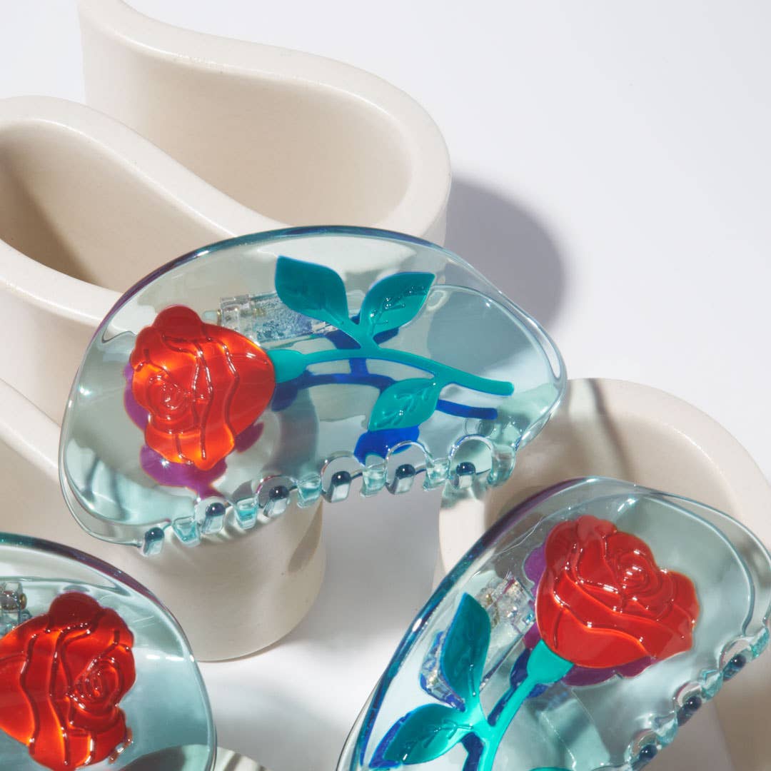 Winona Irene Red Rose Hair Claw blue crystal-clear acetate | The Lake