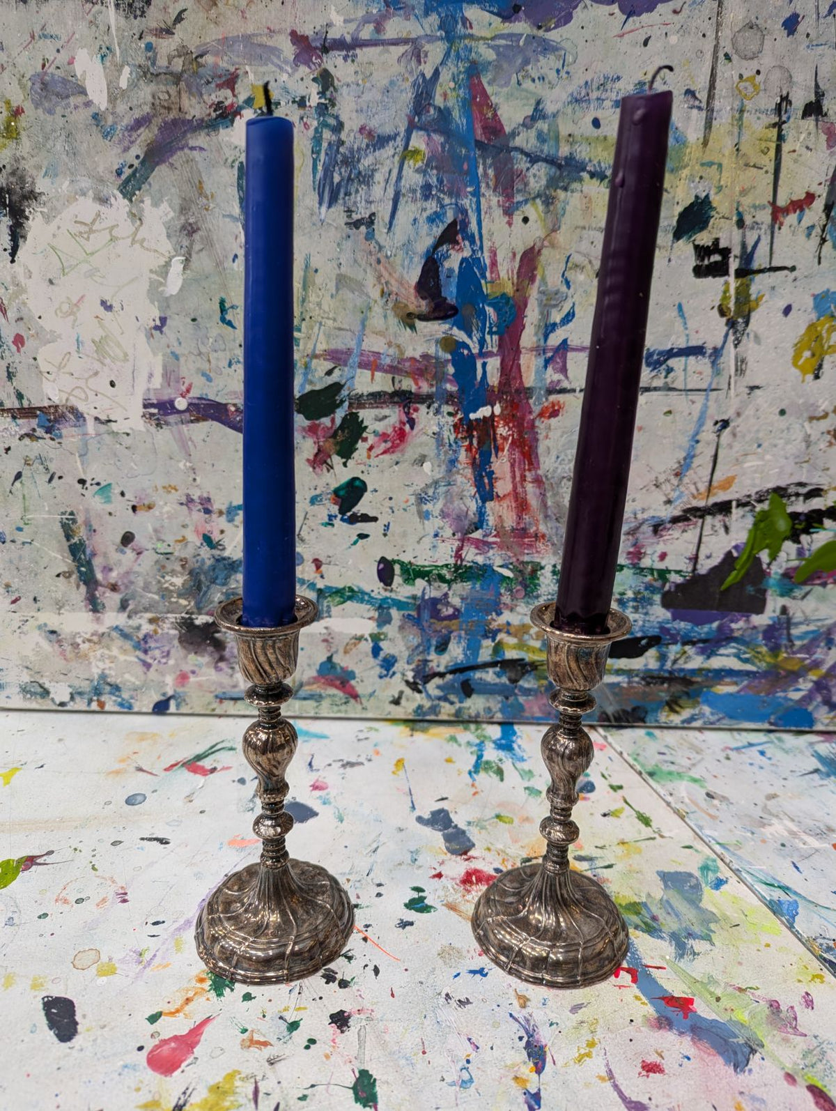Brass Silver Plated Candlestick set of 2