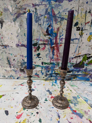 Brass Silver Plated Candlestick set of 2