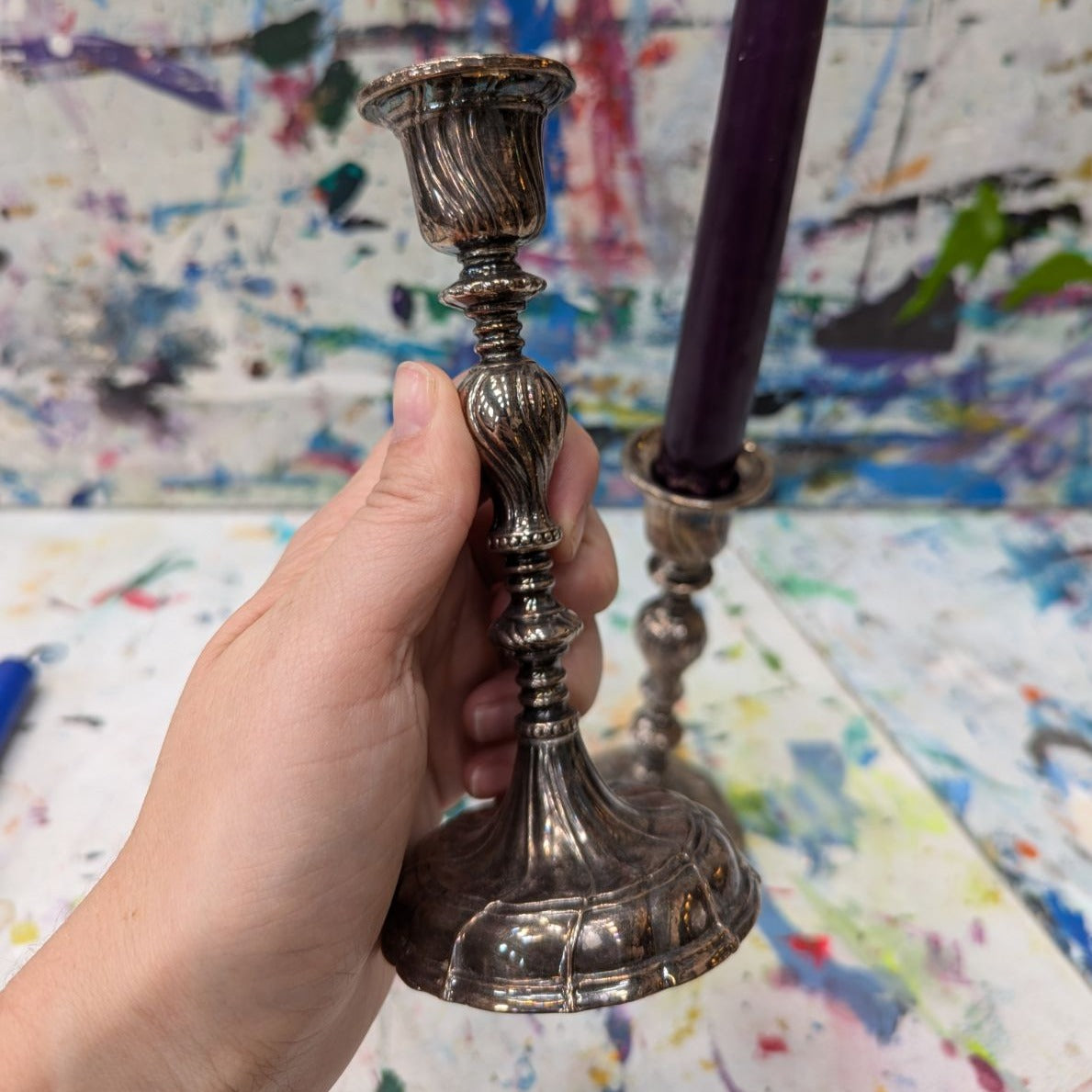 Brass Silver Plated Candlestick set of 2