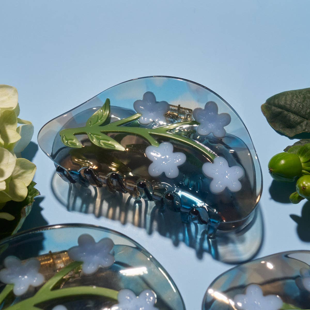 Winona Irene Forget-Me-Not Claw | Cellulose acetate hair claw with flowers | The Lake