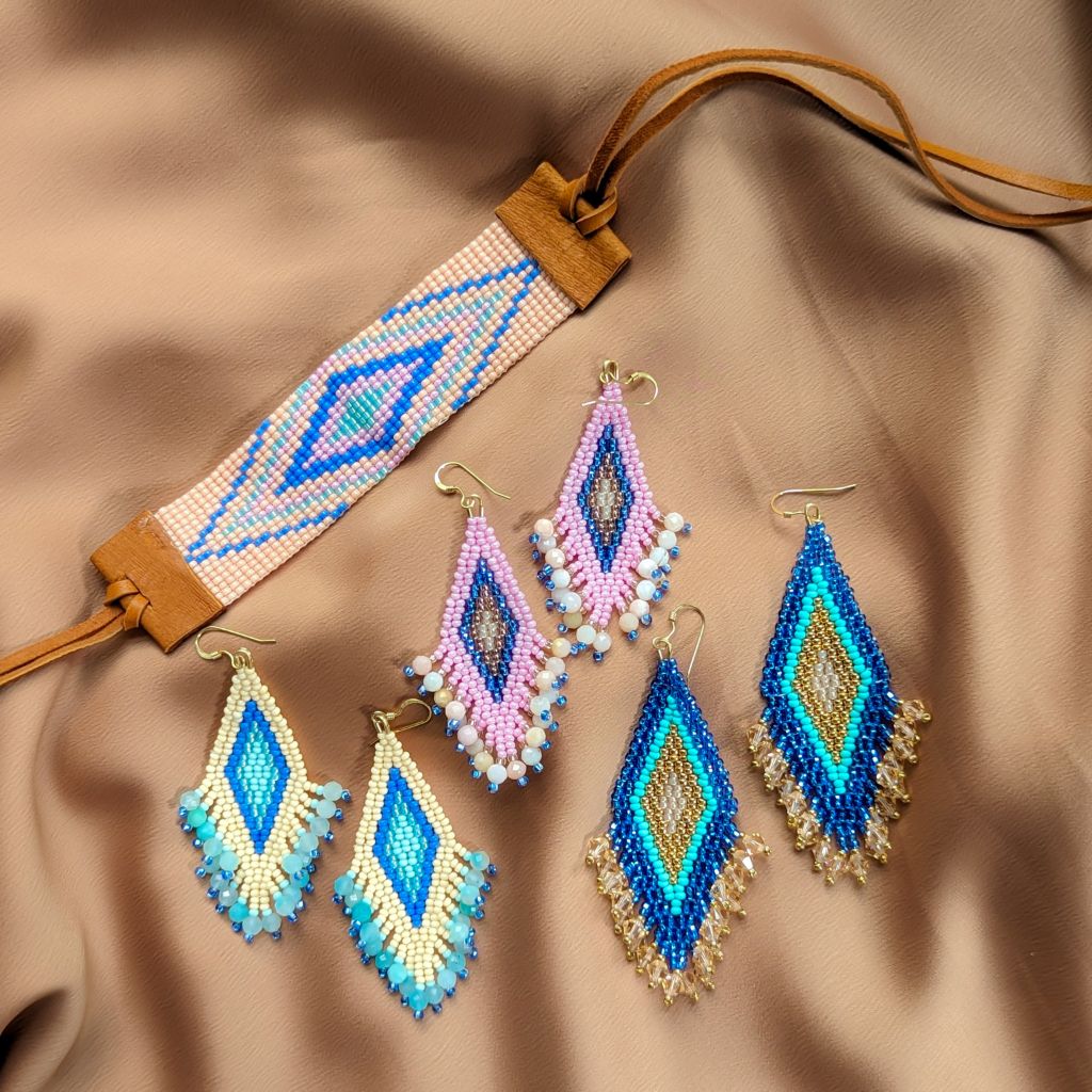 Peach and Blue Medium BAASHKAABIGWANII earrings