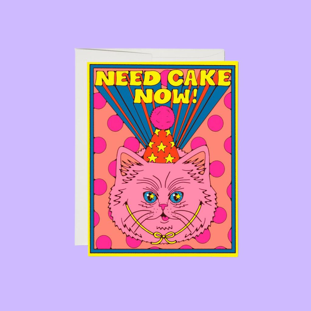 &quot;Need Cake Now&quot; cool cat birthday card by Krista Perry | Redcap Cards | The Lake