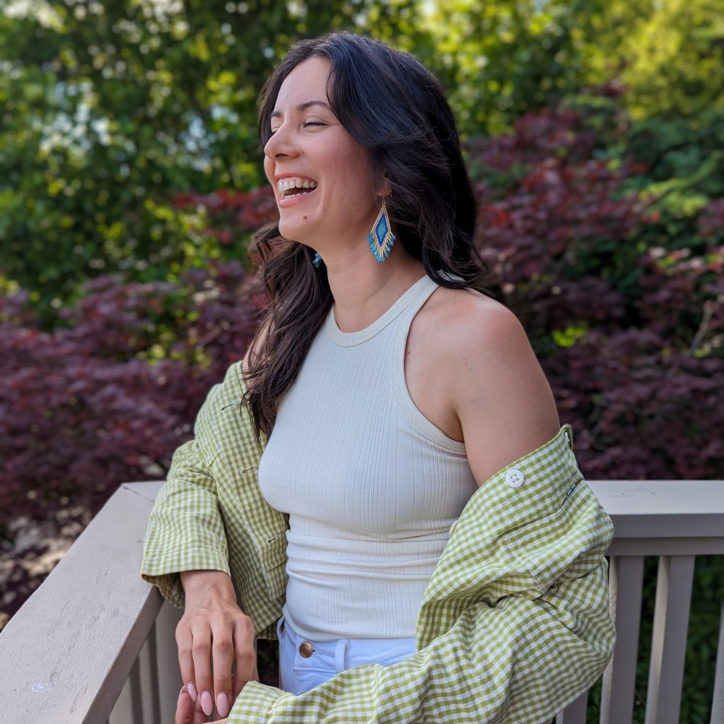 Peach and Blue Medium BAASHKAABIGWANII earrings