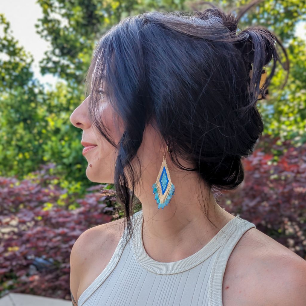 Peach and Blue Medium BAASHKAABIGWANII earrings