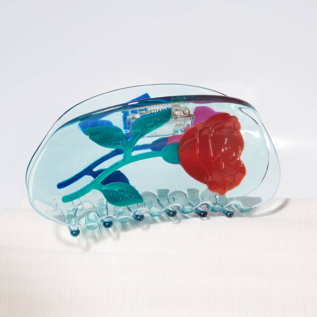 Winona Irene Red Rose Hair Claw blue crystal-clear acetate | The Lake