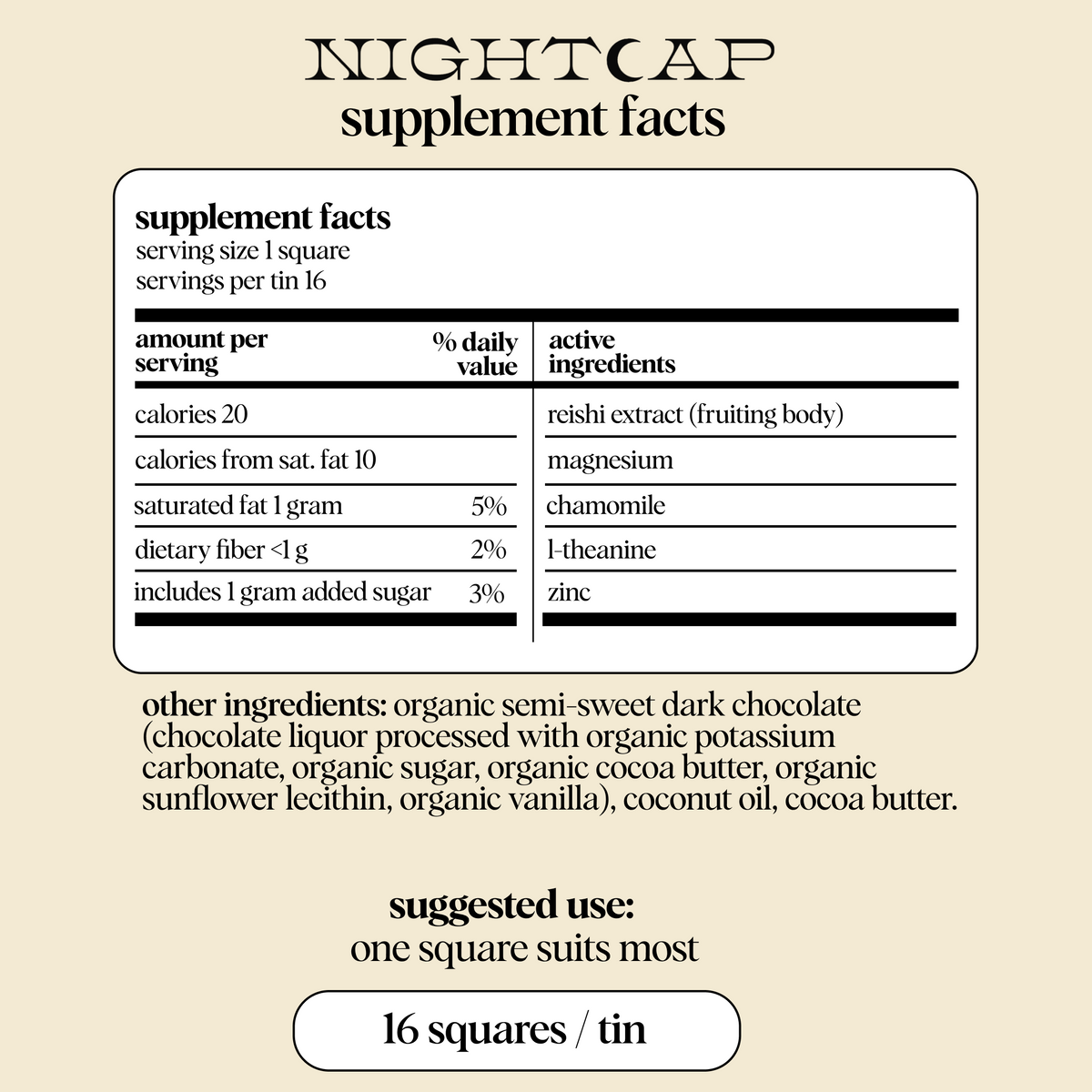 Alice Nightcap mushroom chocolates  Nutrition Facts | The Lake