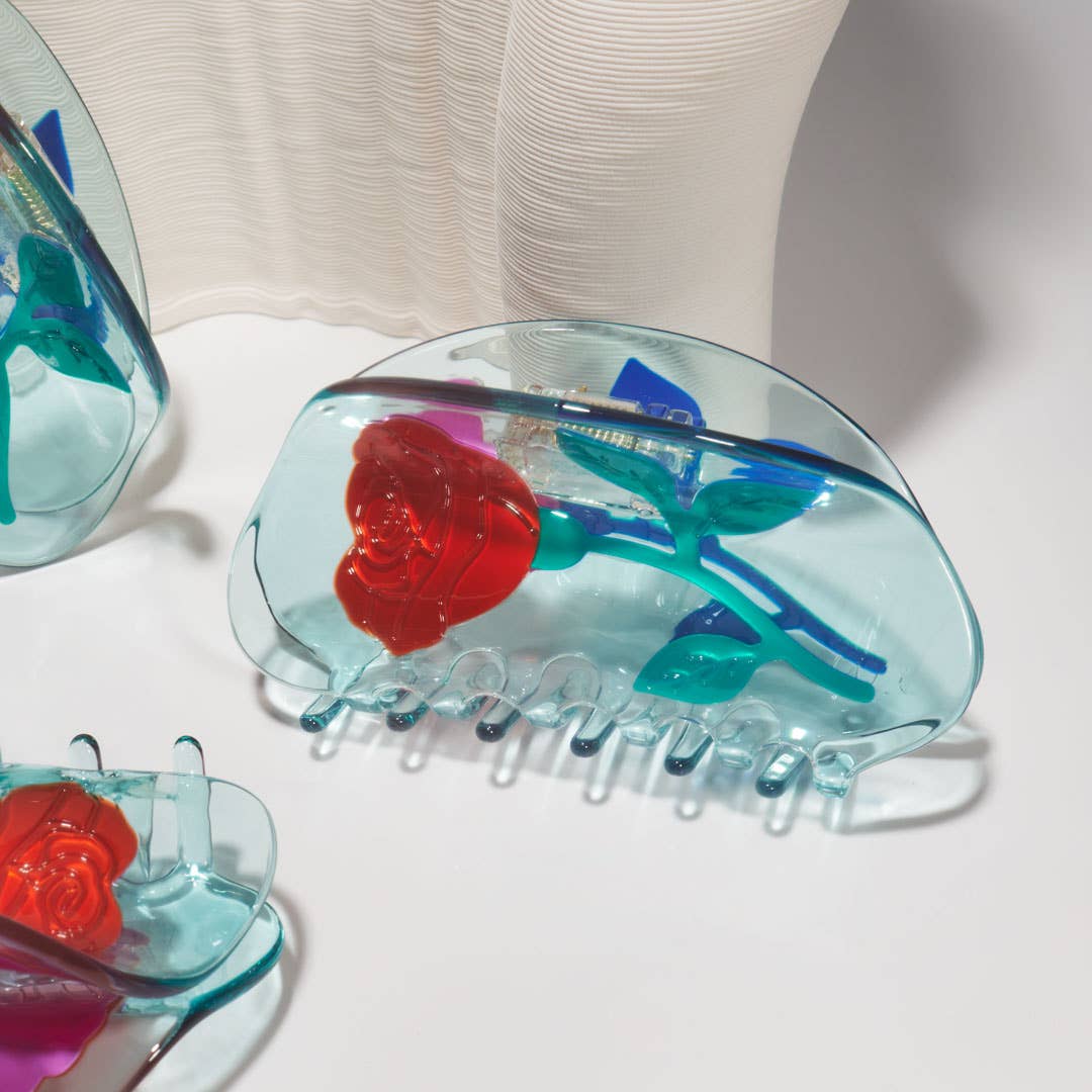 Winona Irene Red Rose Hair Claw blue crystal-clear acetate | The Lake