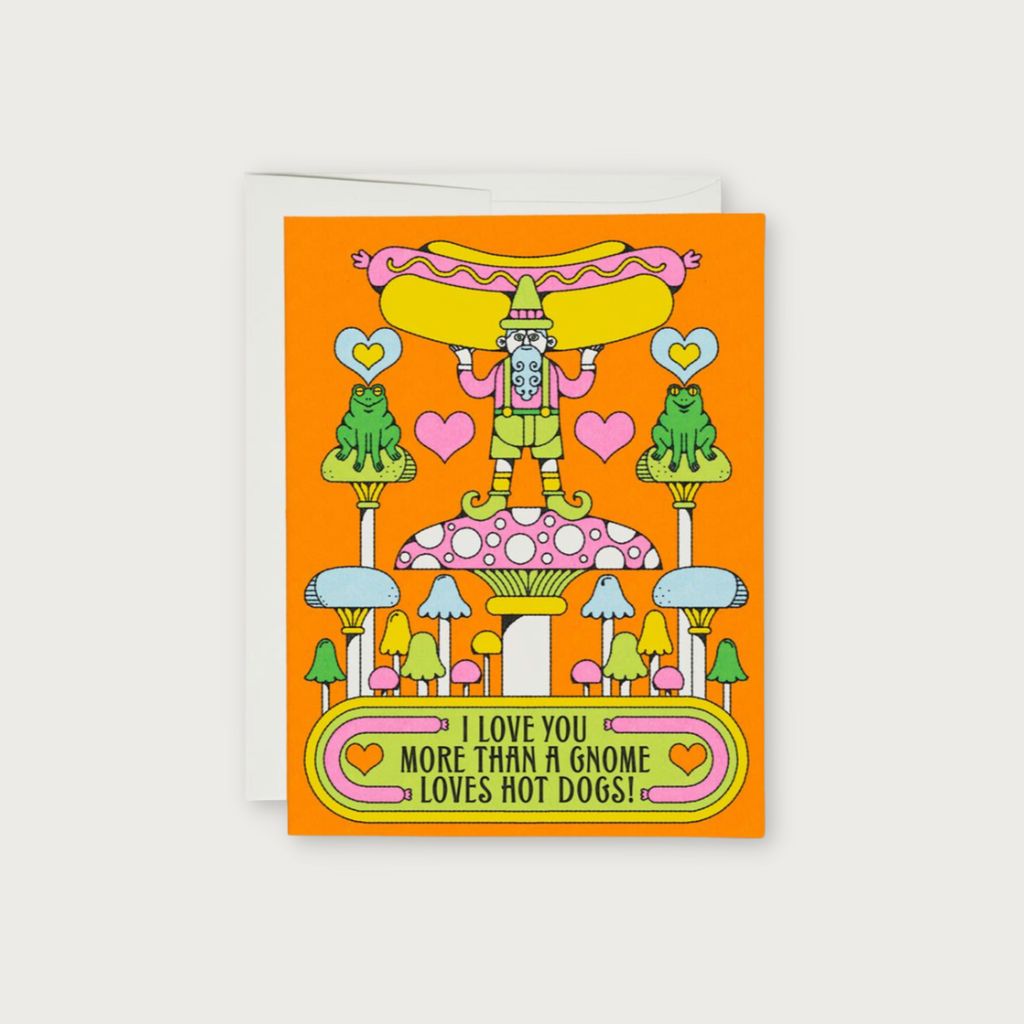 Gnomes Love Hot Dogs Love Card by Nolan Pelletier | Redcap Cards | The Lake